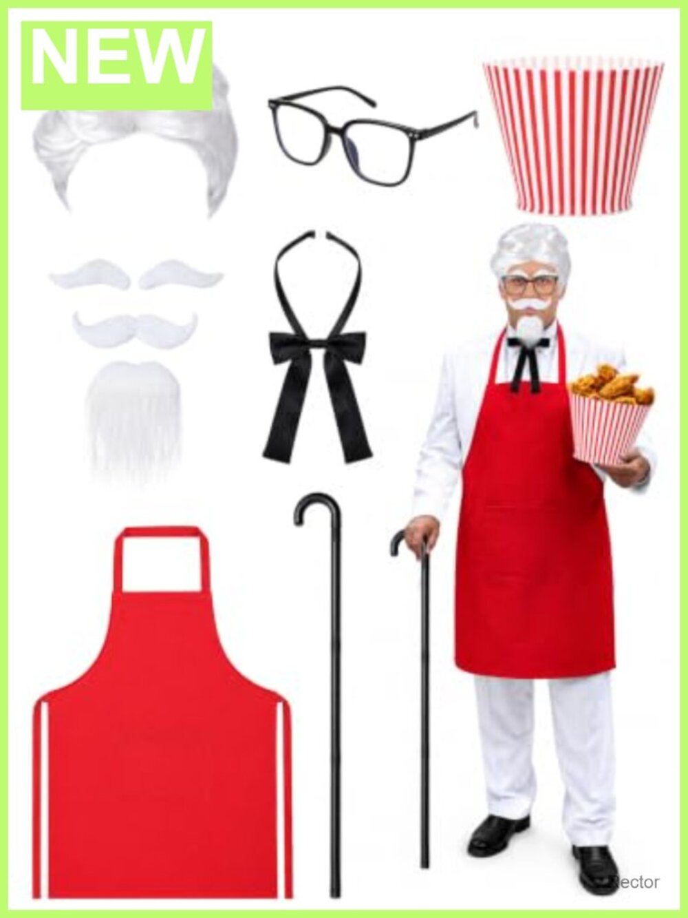 7 Pcs Halloween Chef Colonel Grandpa Costume Set Retro Theme